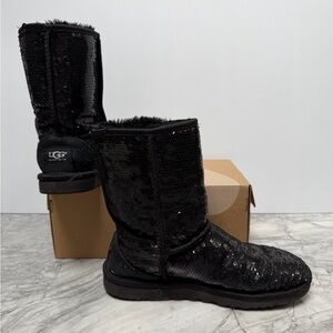 UGG Sequin Classic Short Sheepskin Boot - Black